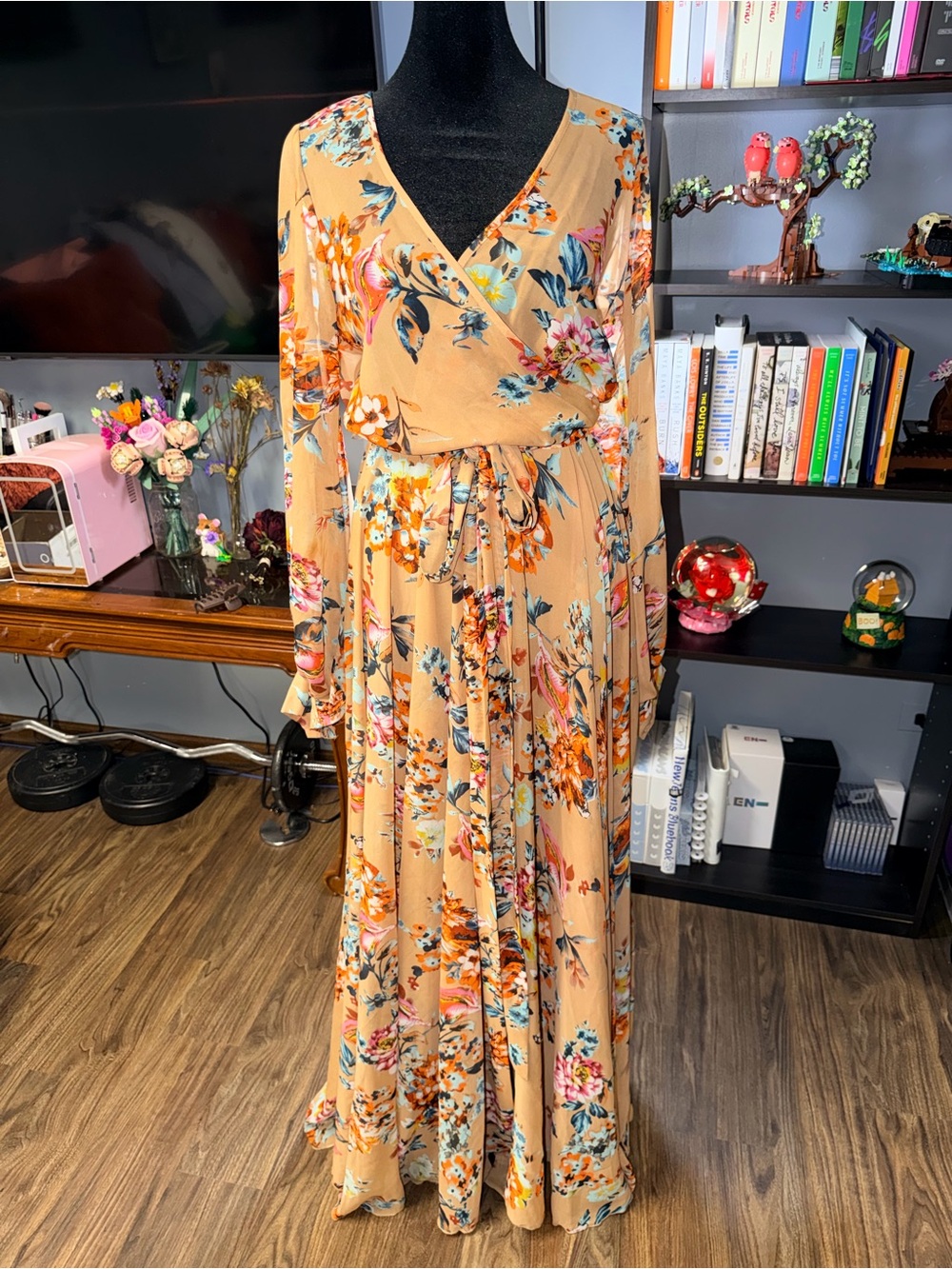 Va Va Voom Mustard Floral Wrap Maxi Dress/ Used Once